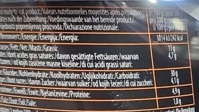 Oyakata nutrition facts table