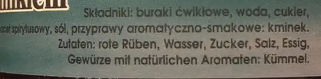 Buraczki obiadowe ingredients label