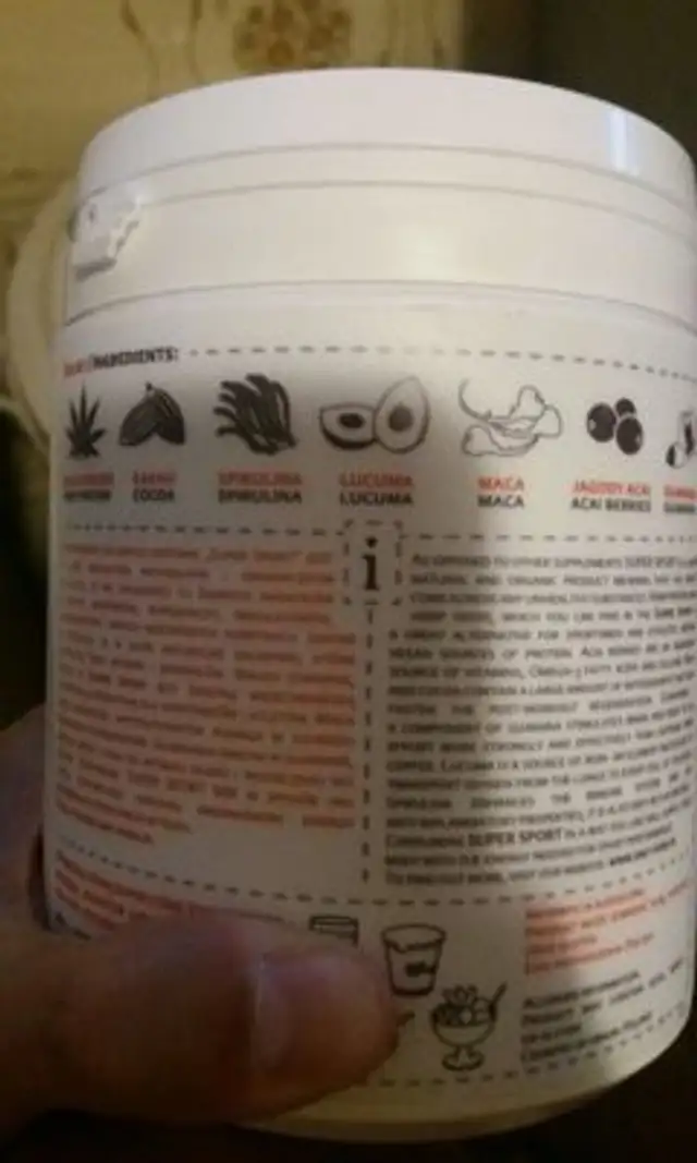 Super sport ingredients label