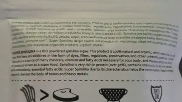 Super Spirulina ingredients label