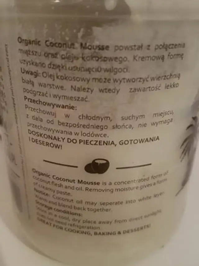 Kokos Mousse Unik Food 500 ML økologisk ingredients label