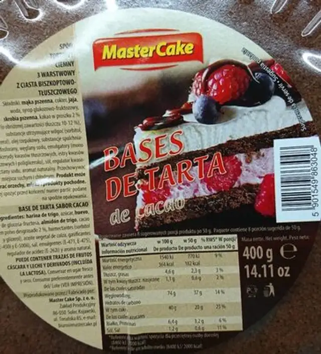 Bases de tarta de cacao front packaging