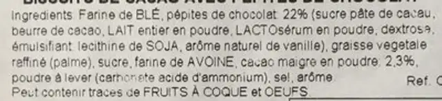 Cookies Cornellis Brownies ingredients label
