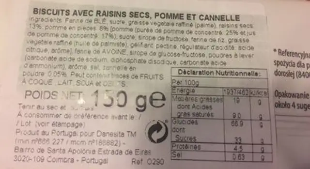 Ciastka Z Jablkiem Cinamonem I Rodzynkami ingredients label