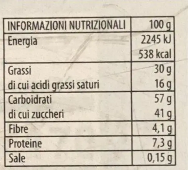 Torcik wedlowski nutrition facts table