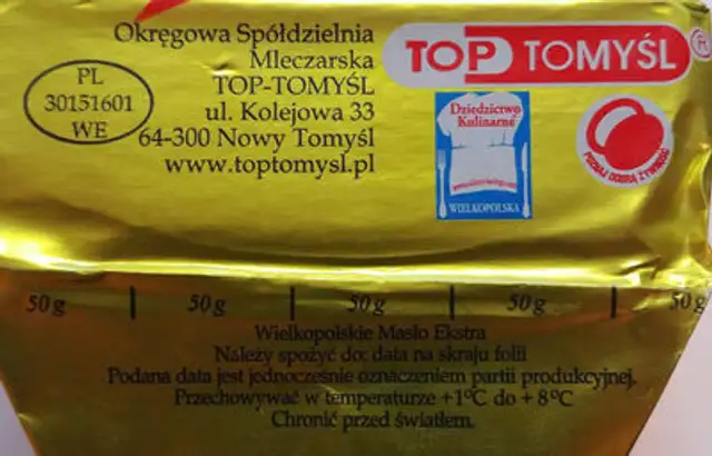 Wielkopolskie masło ingredients label