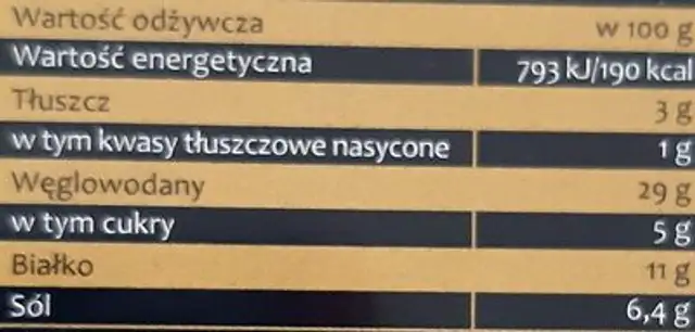 Pasta miso nutrition facts table