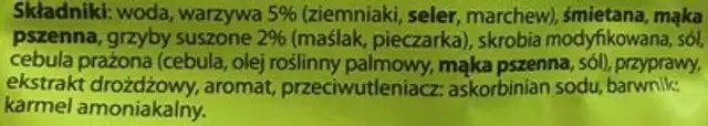 Zupa grzybowa z suszonych grzybów ingredients label