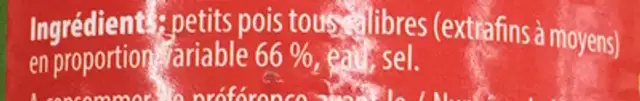 Mélange de petits pois non calibrés ingredients label