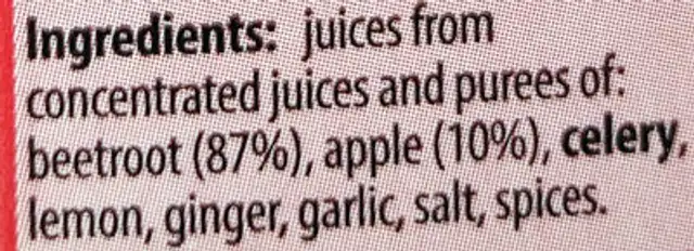 Burak jabłko sok 100% ingredients label