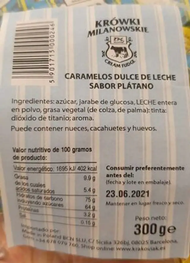Caramelos de dulce de leche sabor plátano