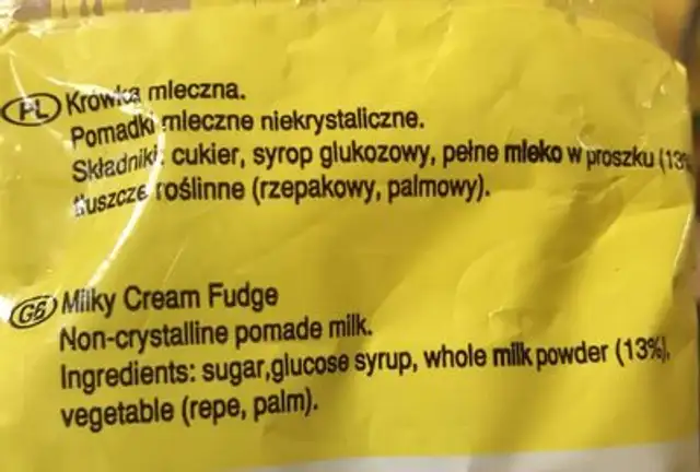 ZPC Milanówek Milanowskie Milky Cream Fudge 400 G ingredients label