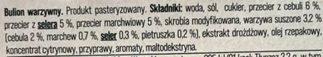 Bulion warzywny ingredients label