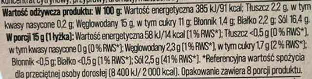 Bulion warzywny nutrition facts table