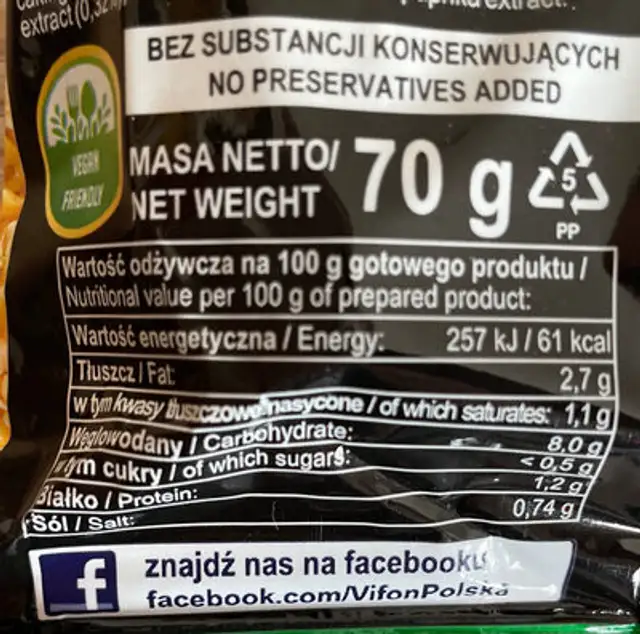 Vifon pomidor pikantny nutrition facts table
