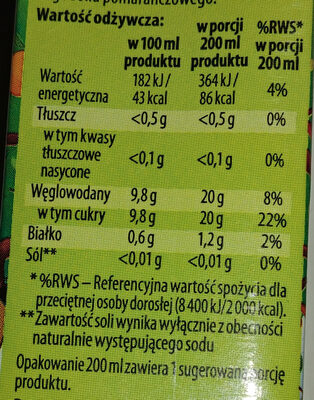 Sok pomidorowy nutrition facts table