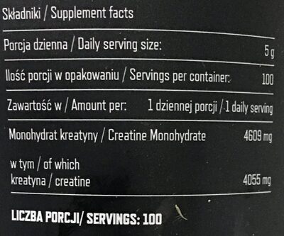 Premium Creatine nutrition facts table