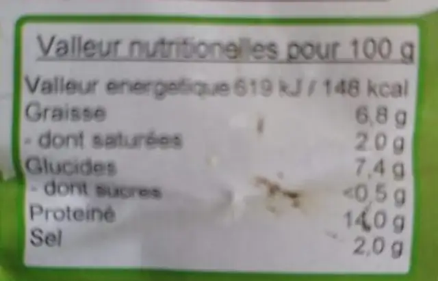 Lamelle de kebab de poulet grillés nutrition facts table