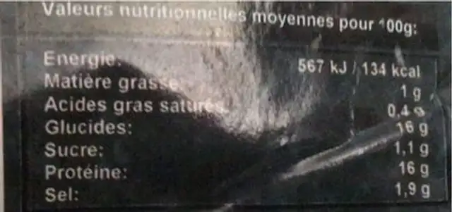 Chicken tendres goujon nutrition facts table
