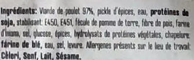 Lamelles de kebab au poulet ingredients label