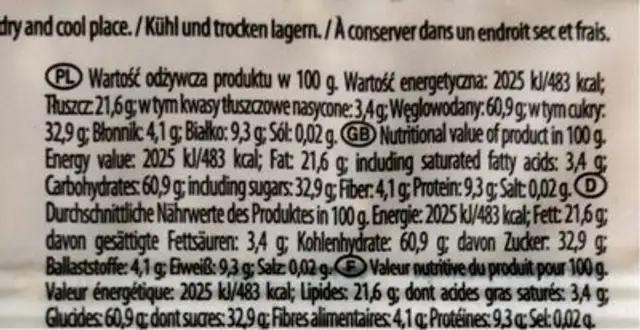 Amaki to Go nutrition facts table