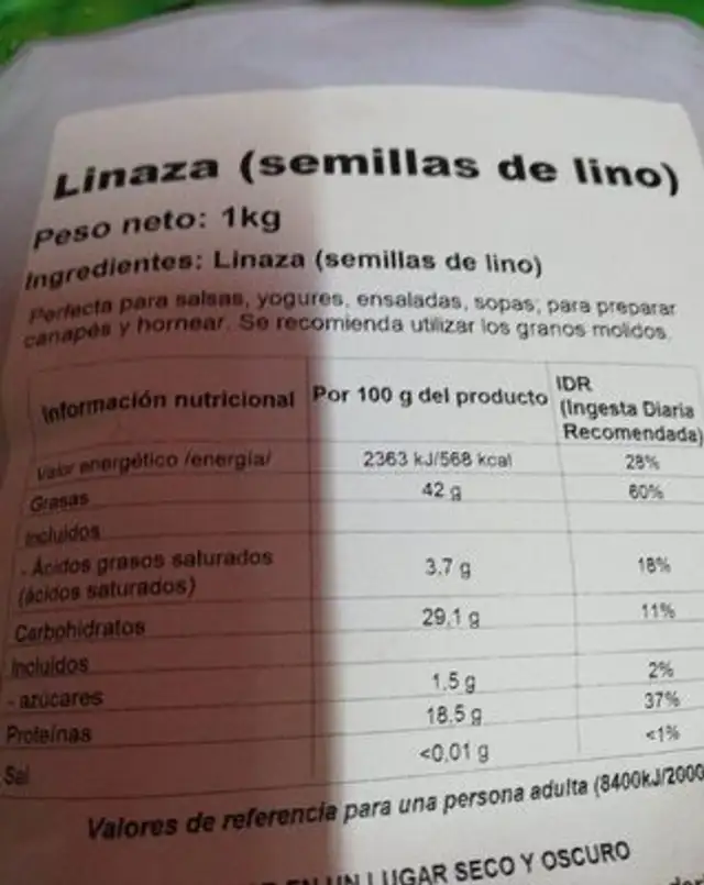 Linaza semillas de lino nutrition facts table