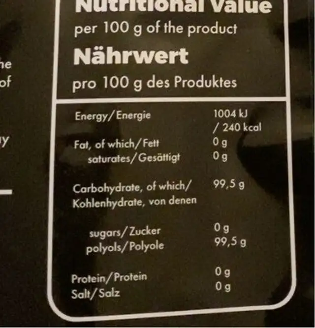 Nature diet nutrition facts table