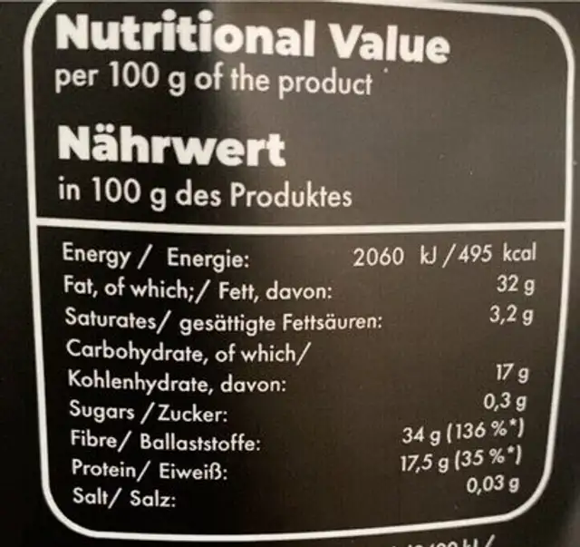Graines de chia nutrition facts table