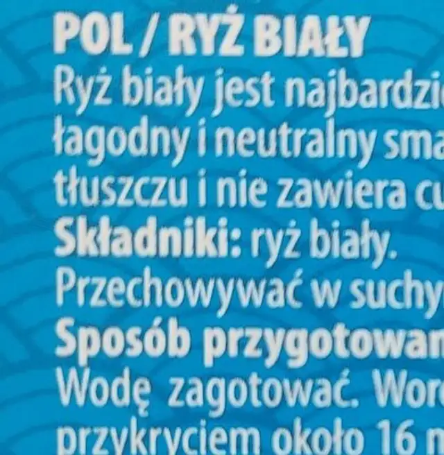 Ryż biały ingredients label