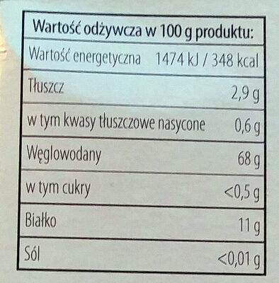 Kasza jaglana nutrition facts table