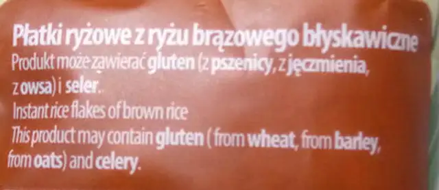 Płatki z ryżu brązowego ingredients label