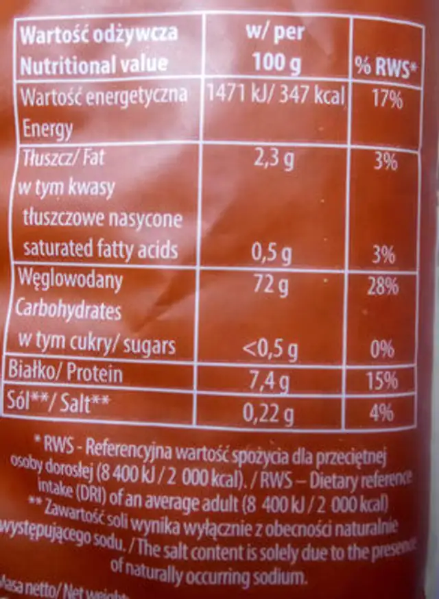 Płatki z ryżu brązowego nutrition facts table