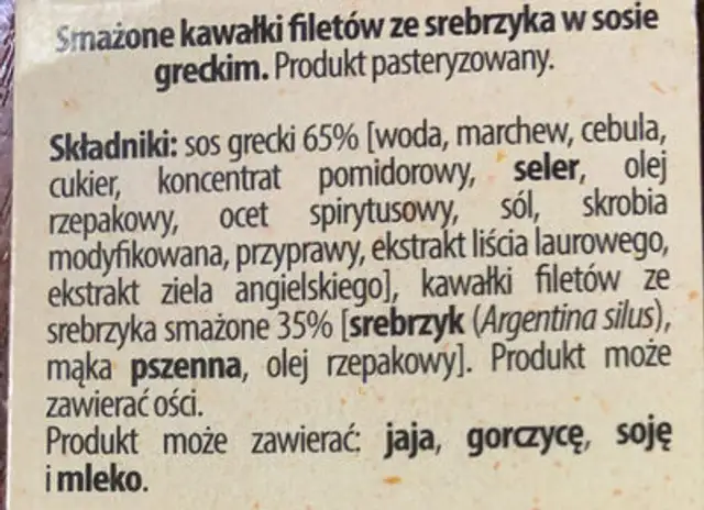 Ryba po grecku ingredients label