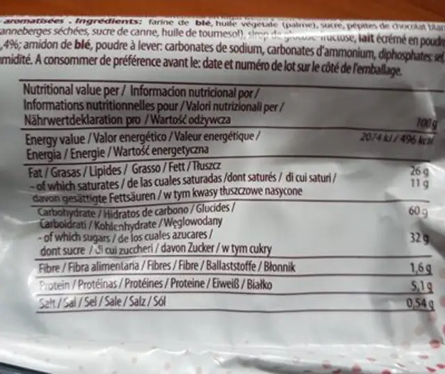 Crunchy nutrition facts table