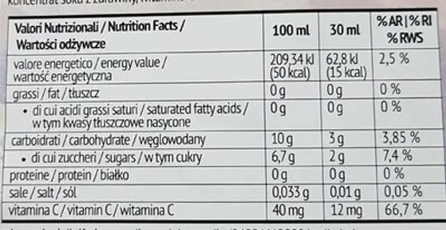 Mango-xan nutrition facts table