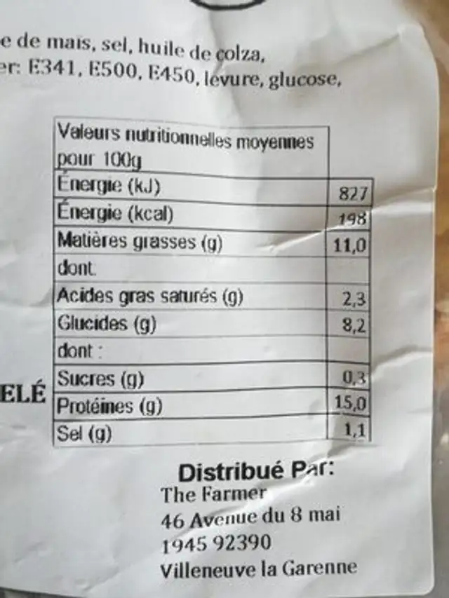 Escalope nature nutrition facts table