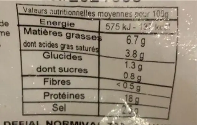 Lamelles de kebab nutrition facts table