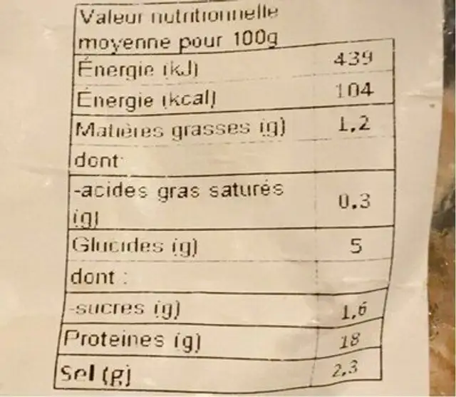 Emincé de poulet texmex nutrition facts table