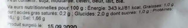 Émincé de filet de poulet nature nutrition facts table