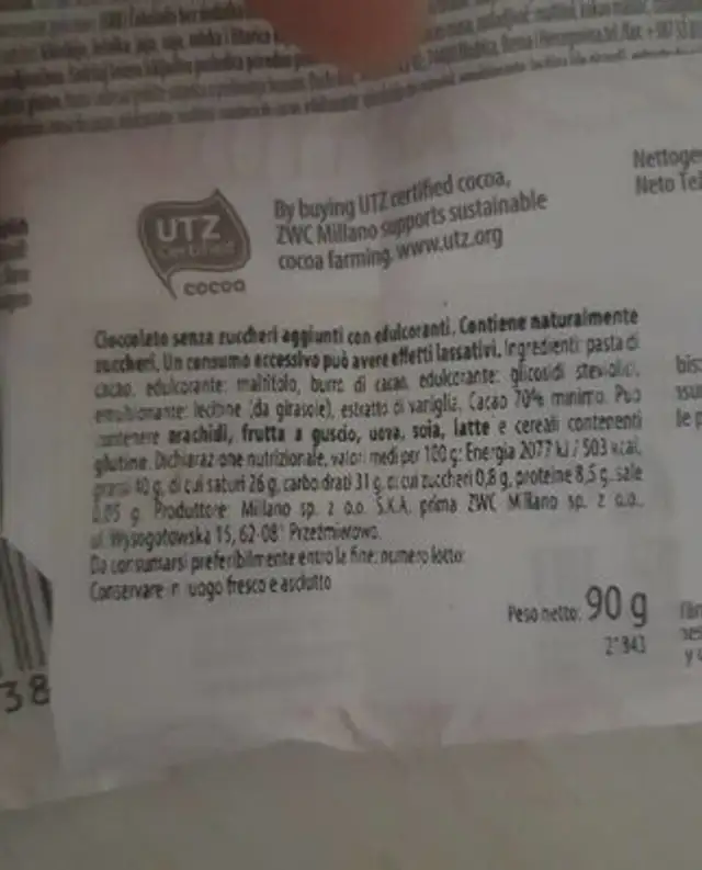cocoa travel 70% no sugar nutrition facts table