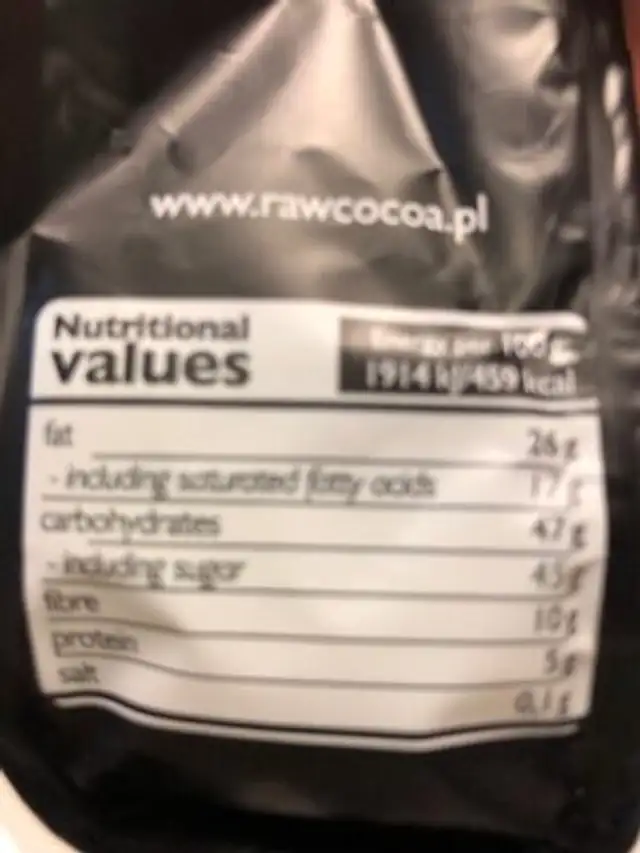 Dates in raw chocolate nutrition facts table