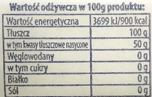 Smalec Wyborowy nutrition facts table