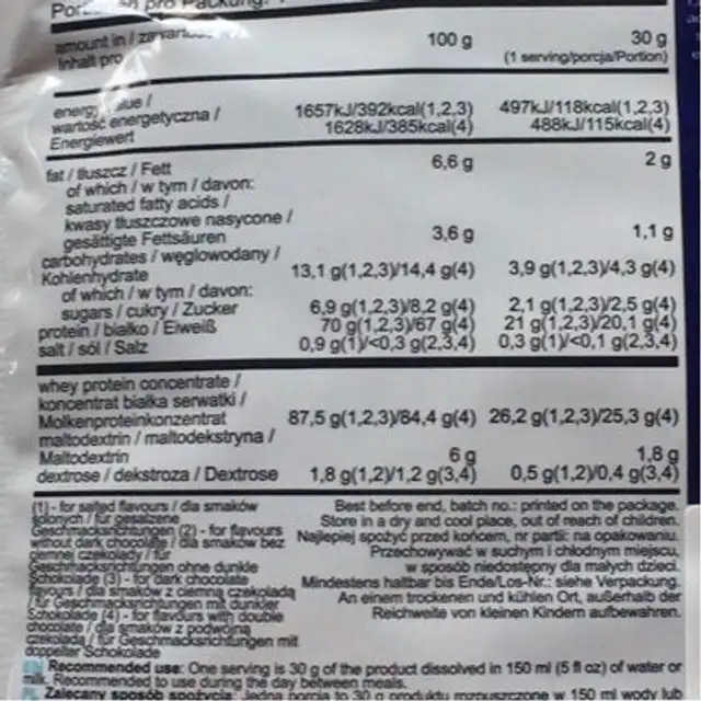proteina nutrition facts table