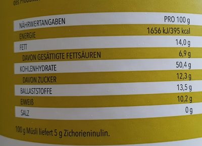 Müsli nutrition facts table