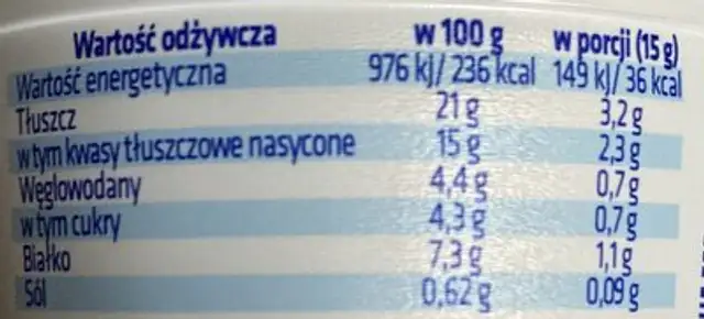 Almette z pomidorami nutrition facts table