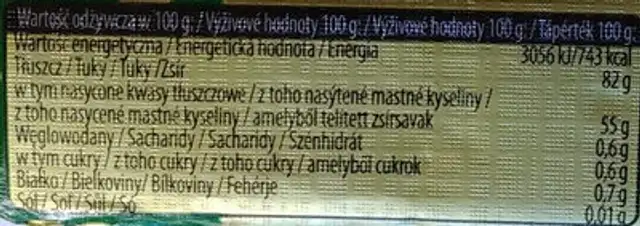 Irlandzkie masło nutrition facts table