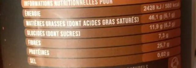 Beurre de cacahuète nutrition facts table