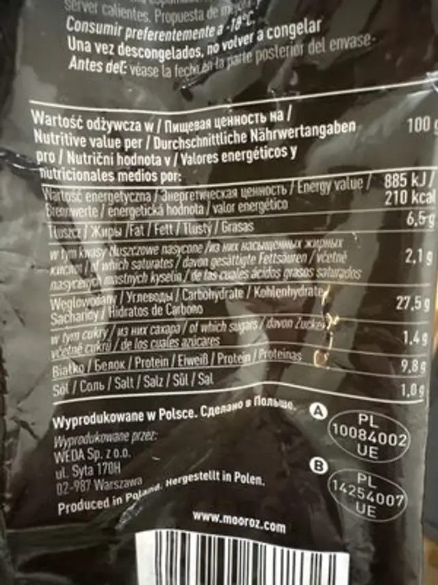Пельмені nutrition facts table