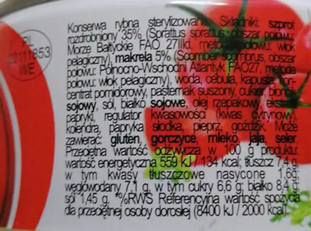 Sałatka z makrelą pikantna ingredients label