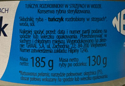 Tuńczyk w wodzie ingredients label